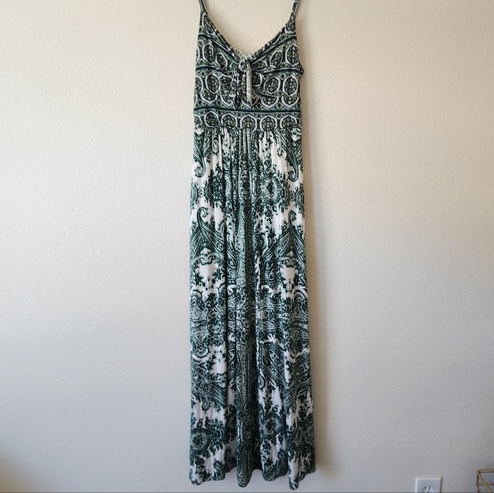 Anthropologie Green and White Paisley Maxi Dress - Picture 3 of 8